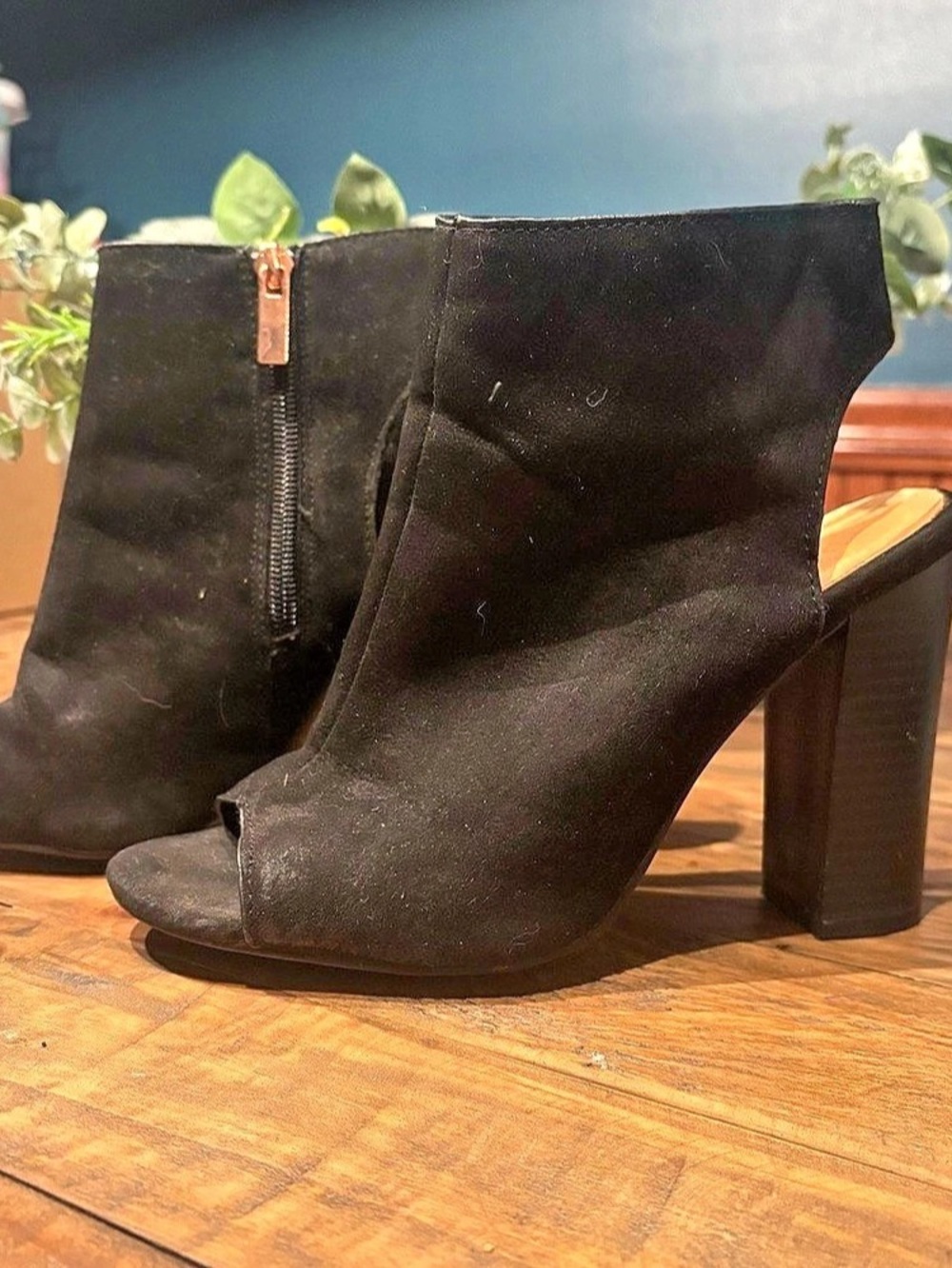 Bamboo Black Peep Toe Heeled Ankle Boots EU 38